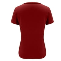 Ženske vrhove Žene Ležerne prilike, majica s kratkim rukavima s kratkim rukavima V-izrez Top bluza Crvena