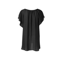 Žene ljetne vrhove kratki rukav čvrsta blusa casual ženske okrugle dekolte košulje crne 3xl
