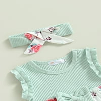 Jaweiwi novorođenčad dječje djevojke rumper haljine cvjetni print pletiv rebra patchwork bez rukava