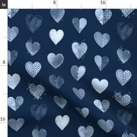 Pamuk Satens Stolcloth, 90 Round - Heart Sashiko Hearts Valentinovo, plavi akvarel Ispiši posteljinu