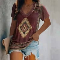 Casual vintage dressy aztec geometrijska košulja za odmor kratki rukav, labavi ugradnja ženskih majica