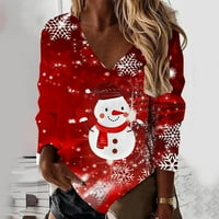 Šumyyashe majice s dugim rukavima za žene Božićne labave duksere Snowflake jelena glava Santa Cup Ispis