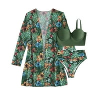 HFYIHGF žensko kupalište tropsko cvjetno print Push up kupaći kostim za plivanje Bikini dno s kimono