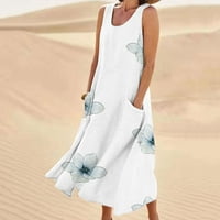 Drindf duge haljine za žene Ljeto bez rukava bez rukava bez obzira na vrat tunika haljina za plažu Vintage