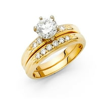 14K čvrsta bijela talijanski zlato 1. CT CZ okrugli vjenčani prsten DUO set