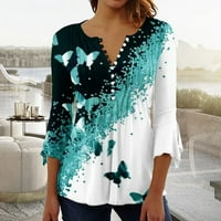 Ženski bluze V-izrez Ženski plus peplum slatki grafički otisci majice rukav ljetni vrhovi zeleni xxl