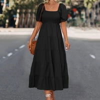 Ženska duljina čaja Linijska haljina Ljetna prodaja Čvrsta plaža Fit Square Sandress za djevojke Boho