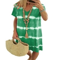 Niuer labave haljine s kratkim rukavima za žene havajska midi haljina prugasta boemska sendera zelena