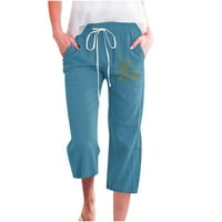 Posteljine hlače za žene nacrtavanje elastičnih struka casual labavo fit capri pantalone Capris udobnost ljetna šipka obrezana pantalona