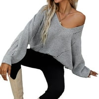 Ženski džemperi Casual Paint scoop puloveri izreza svijetli sivi l