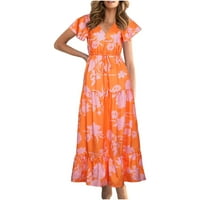 Feesfes ženske haljine cvjetni print okrugli vrat Proljetna haljina labava casual haljina s kratkim