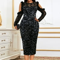 Maxi haljina formalno s ramena naduvanog čipkom šivanjem zagrljaja maturalne haljine crne s