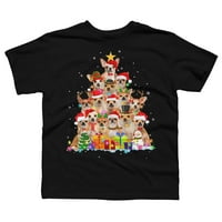 Božić Pajama Chihuahua Tree Boys Black Graphic Tee - Dizajn od strane ljudi L