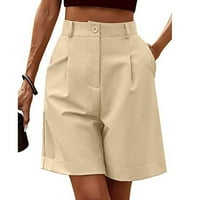 Pantalone za žene Ležerne ljetne elastične visoke struk pamučne posteljine džepova kratke hlače dame