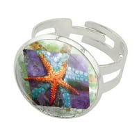 Starfish akvarel tropskog okeana plaže srebrni pozlaćeni prsten