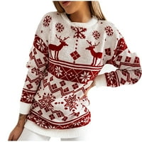 Ženski džemperi Božićni tisak O-izrez dugih rukava labav pleteni džemper