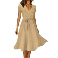 Ženska casual haljina Ljetna haljina V izrez Solid Boja Polka Dot Ispis Haljina kratkih rukava