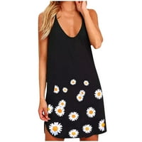 Ljetne mini haljine za žene šuplje suncokret cvjetni print o-izrez bez rukava bez rukava s kašaljkom