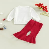 Binweede Baby Girginje Božićni set, pisma dugih rukava Ispis majica s elastičnim strukom flare hlače