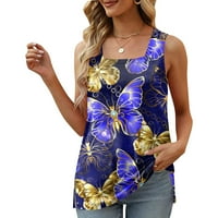Ljetna rasprodaja Ženska modna casual kvadratni vrat Vintage Leptir printom rukava s kratkim majicama