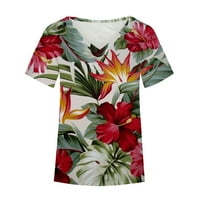 Košulje s popustom za žene Teen Grils Modna odjeća kratki rukav V-izrez TEE majica Casual Comfy pulover vrhovi cvjetni print ženski ljetni vrhovi crveni l