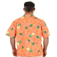 Muški havajska casual gumba niz kratki rukav na plaži Surf Aloha Party majica, narančasti ananas, Veličina: