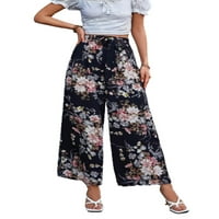 Springttc žene cvjetne printom za print širok ležerne hlače