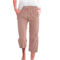 PBNBP pamučne pantalone za žene plus veličine casual solid labavice visoke elastične crteže Capris Capri