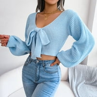 Džemper za pletenje za žene za žene bahati rukav labavi prevelirani pleteni pulover džemper plavi l