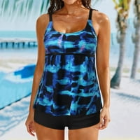 Dvije odijelo za kupanje tanka za žene Tummy Controls Wimmuits V izrez Halter Tankini vrh sa bikini dno Blue, XL