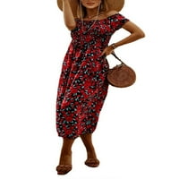 Eleluny Women cvjetno od ramena Maxi haljina kratki rukav za odmor za odmor Sunderss B s