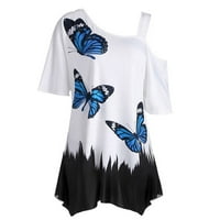 Ljetni vrhovi za žene slatke jedno rame ženske plus veličine vrhova i bluze kratkih rukava majica Butterfly
