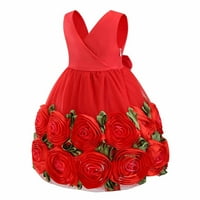 Djevojke toddlera Haljina 2-8T Djevojke Haljina bez rukava 3 dimenzionalna ruža mrežaste haljine crvene