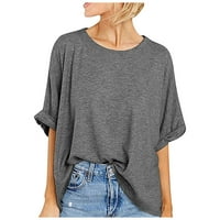 Žene Ležerne prilike sažejte košulje sa labavim fit kratkim roll up rukavom bluza na vrhu ljetne majice