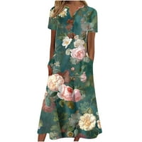 Susanny Sun Haljina plus veličina gumba dolje cvjetne ljetne maxi haljine za žene sa džepovima kratkih