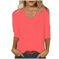 HVYeš vrhovi za žene Ljetni trendy rukavi V izrez Slatka čvrsta boja udobne majice Soft Basic Tees