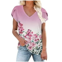Cacommmark pi ženske košulje čišćenje ženske proljeće ljeto tiskano V-izrez na vrhu kratkih rukava bluza