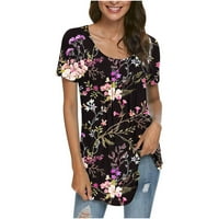 Ženska modna tiskana casual okruglica s kratkim rukavima naborana labava comfy majica bluza na vrhu