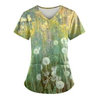 Ženske vrhove kratkih rukava modna bluza Grafički otisci Žene Ljeto okrugle dekolte majice Tunic Tee Green 2xl