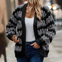 Jalioing džemper Cardigan za žene s dugim rukavima otvorena prednja boja blokirana pletena košutna obrezana