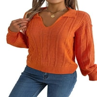 Sanviglor dame džemper rever vrat pleteni džemperi dugih rukava Jumper vrhovi pletiva pulover chic narandžasta
