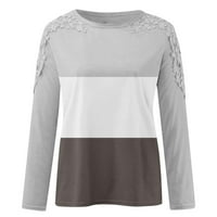 HHEI_K Staklene košulje za dugih rukava za žene Ženske čipke šuplje vrhovi padajuće hladne majice s dugim rukavima Crewneck bluze casual labavo pulover majice