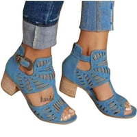 Sandale za ženu Dame Modni peep toe visoke pete Čvrsto kopče casual sandale plave veličine 7,5