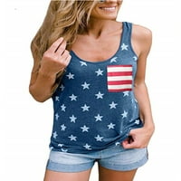 Ženska američka zastava od 4. jula Vrh bez rukava sa džepom Modni ljetni zvjezdica Print Tops prst camsole