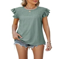 Welliumiy Women majica izdubljena ljetni vrhovi majica kratkih rukava labav plaža Pulover zeleni l