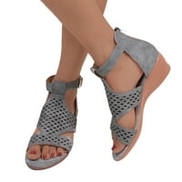 Sandale za žene Zip natrag izdubljeni kauzalni otvoreni nožni klinovi Sandal Grey 42