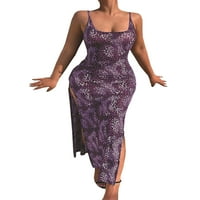 Prednjeg swalk-a Seksi izrez Summer Beach Sendress Leopard Print Bohemian Long haljina dame bez rukava