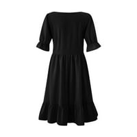 Ženska modna ljetna rufšana haljina s kratkim rukavima, crna, XL, ženska haljina