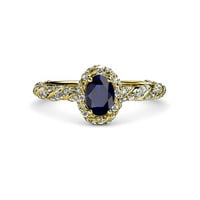 OVAL BLUE SAPPHIRE i dijamantski halo zaručnički prsten 1. CT TW u 14K žutom zlatu.Size 5.5