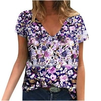 Ženski klirens vrhovi ljeto tiskane bluze, majice kratkih rukava s kratkim rukavima V-izrez